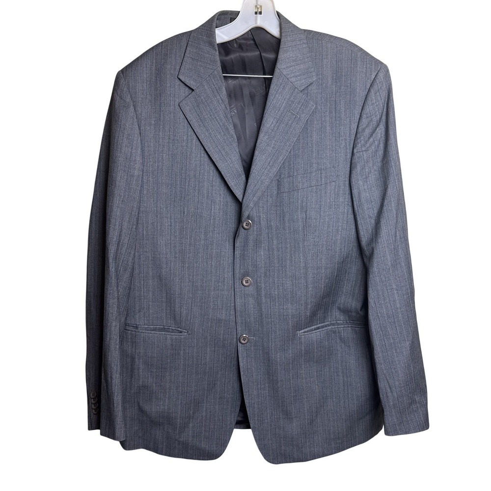 Imani Uomo Mens Gray Pinstriped Suit Set 42R 38W Wool Blend Formal Business Coat